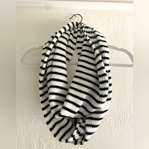 Knit Infinity Scarf for Women; White and Black Stripe